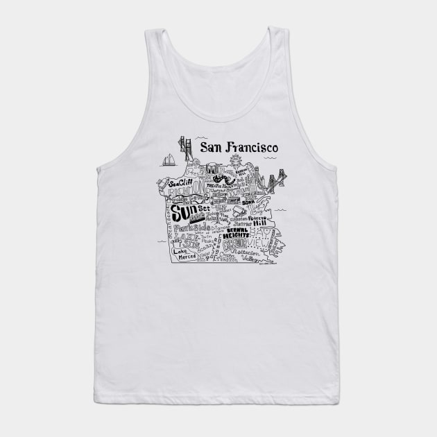 San Francisco Illustrated Map Tank Top by Claire Lordon